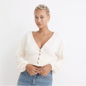 Madewell Deep-V Button-Front Crop Top in Cream